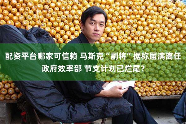 配资平台哪家可信赖 马斯克“副将”据称届满离任政府效率部 节支计划已烂尾？